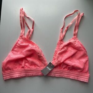 Aerie Pink Butterfly Mesh Triangle Bralett Size Large NWT